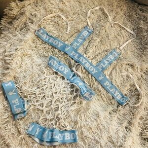 Playboy Blue and White Exotic Stripper Lingerie Set